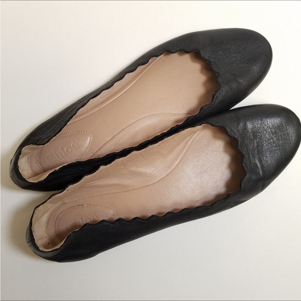 Chloe Scalloped Black Italian made Flats